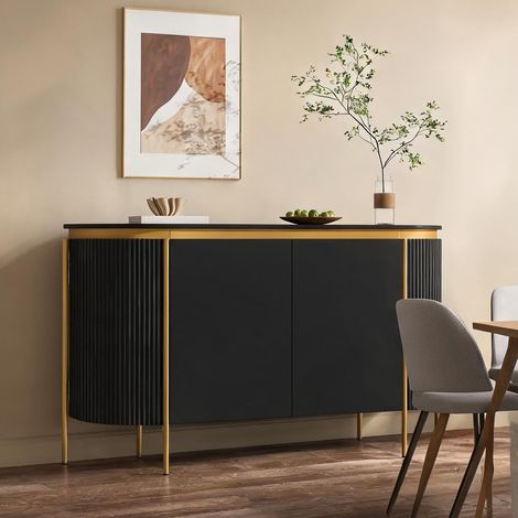 Buffet ovale avec portes cannelées et piétement métal noir en MDF (1/5)