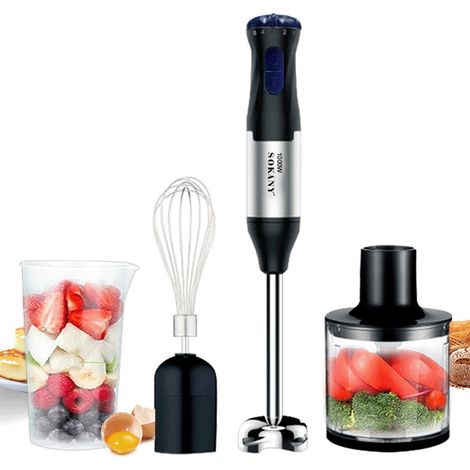 1 mixeur plongeant, 1000 W, 21 vitesses, fonction turbo, avec fouet, hachoir 350 ml et verre mélangeur 600 ml (1/5)