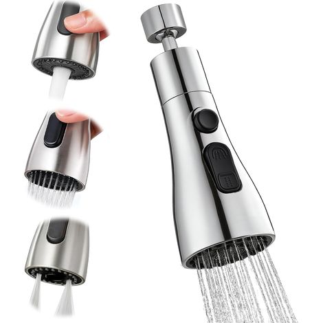1 Embout Robinet 3 Modes, Rotation 360 Degrés, Aérateur Cuisine ABS Chromé, Lavage Éviers Profonds (1/5)