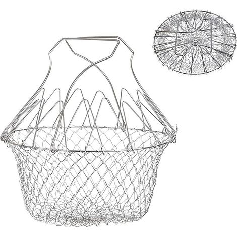 Panier à Friture - Panier Évolutif en Acier Inoxydable 304 - Pour Friture, Égouttage et Rangement - Bleu - 1 Pièce (1/5)