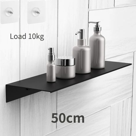 Étagères de salle de bain flottantes (50 cm - Noir - Charge maximale 10 kg) - Sans perçage - Rangement mural - Organisateur de maison - Accessoires de cuisine et de salle de bain (1/5)