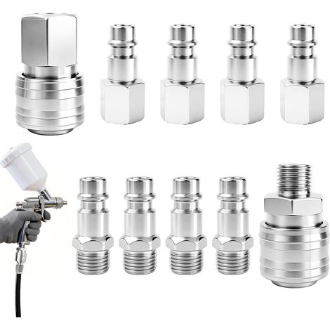10 Pièces 1/4"BSP Raccord Rapide Air Comprimé, Raccord Pneumatique, Embout Compresseur Air, Connecteurs Raccord Compresseur pour Tuyau, Kit Pneumatique, Raccord de Compresseur pour Tuyau Pneumatique (1/5)