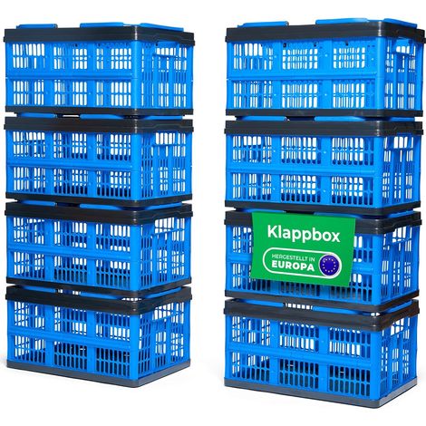 Lot de 8 boîtes pliantes Novaliv bleues - Panier pliable 16 L avec poignées - Panier de courses polyvalent - Boîte de rangement pratique