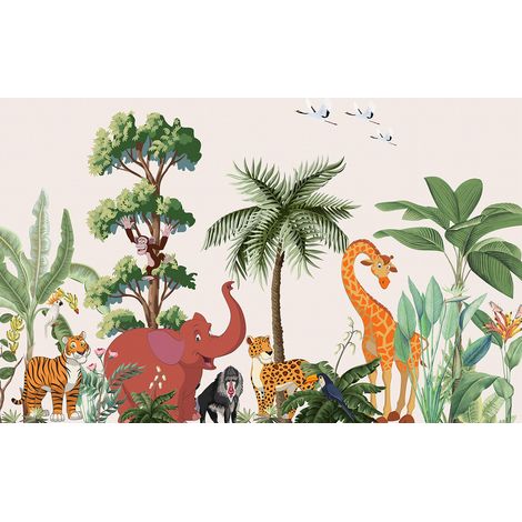 Papier peint panoramique Enfants - Animaux de la Jungle - 130 cm x 81 cm (1/2)