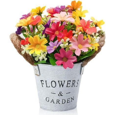 Plantes Artificielles en Pot, Fleurs Artificielles Deco, Plantes Artificielles Interieur/Extérieur Decoration Fleurs Artificiels Interieur Fausse Plante pour Maison Jardin Bureau (Coloré) (1/4)