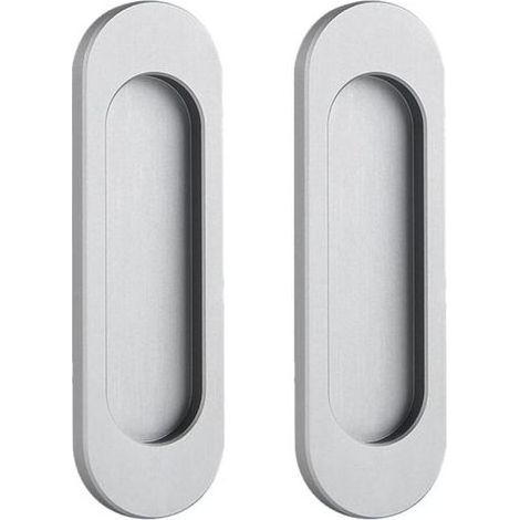 Lot de 2 poignées de porte coulissantes ovales auto-adhésives en alliage d'aluminium sans perforation pour porte coulissante de grange, fenêtres, armoires (gris mat, 100 mm) (1/4)