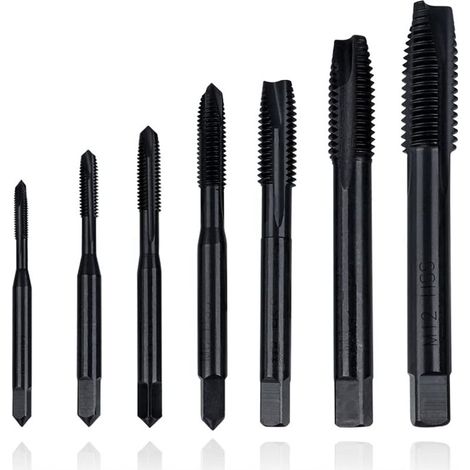 GDHZS- 7Pcs Tarauds à Goujure Droite Tarauds Machine en HSS, Outil Taraudage Filetage Métrique Revêtement Nitrure Tarauds à Pointe à Fileter en Acier Rapide M3 M4 M5 M6 M8 M10 M12 pour Filet Rapporté (1/5)