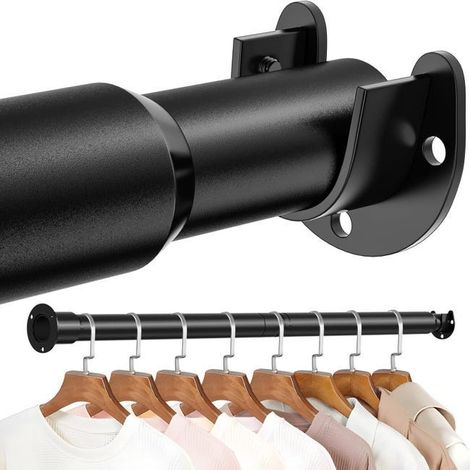 Perchero de pared extensible, apto para armarios, baños y autocaravanas, de color negro, de 43 cm a 73 cm (28 pulgadas) (1/5)