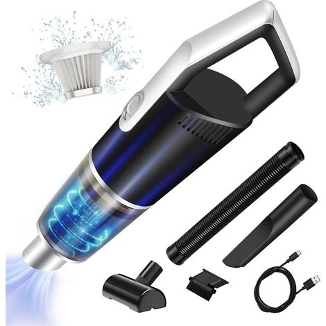 Aspirateur à main sans fil 8000Pa 120W, puissant aspirateur voiture compact rechargeable USB, mini balai portatif pour poils d’animaux, cuisine, bureau, auto, batterie 2000mAh x2, autonomie 20 minutes (1/3)