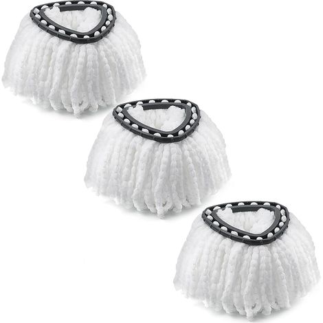 Lot de 3 têtes de balai de rechange compatibles Velida Turbo Easy Wring & Clean, coton blanc triangulaire (1/5)