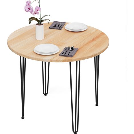 Esstisch rund 90 cm Stärke: 28mm, Farbe: Natur, Beine: Schwarz (1/5)