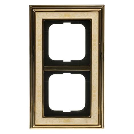 Busch-Jaeger Telaio di copertura 2 posti Ottone lucido Decorazione bianco avorio - Busch-dynasty® (1722-836), 2CKA001754A4644