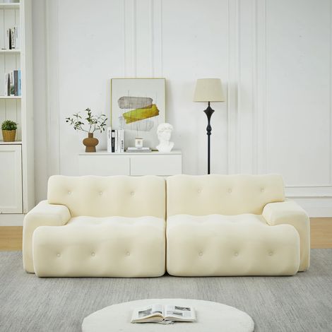 Canapé Cloud 2 places – Tissu 3D tricoté Beige –Accoudoirs larges et capitonnage –Sans montage –Soutien ergonomique –224x104x66 cm