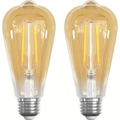 BelleRise - Ampoule LED Vintage E27, 6 W 2700 K Blanc chaud — Ampoule Edison à filament LED ST64 en verre ambré (Lot de 2) (1/5)