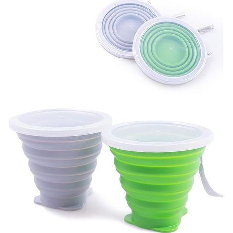 Tasse en silicone pliable(270ml,2Pcs), ensemble de tasse en silicone portable réutilisable avec couvercle hermétique, tasse de voyage pliable sans BPA pour pique-nique, camping, voyage (1/5)