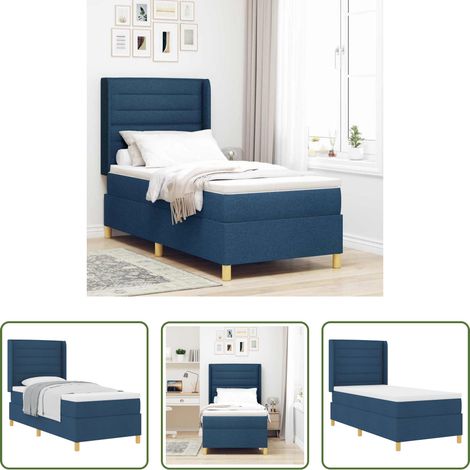 vidaXL Matelas ferme -  Lit à ressorts avec matelas Bleu 90 x 190 cm tissu (1/5)