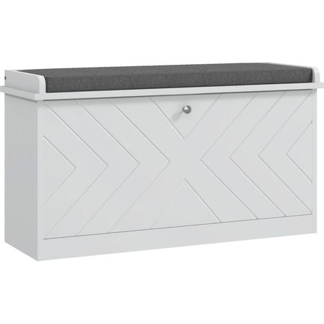 Panca Scarpiera Salvaspazio con Cuscino e Cassetto Ribaltabile per 8 Paia di Scarpe, 80x26x44.5 cm, Bianco (1/5)