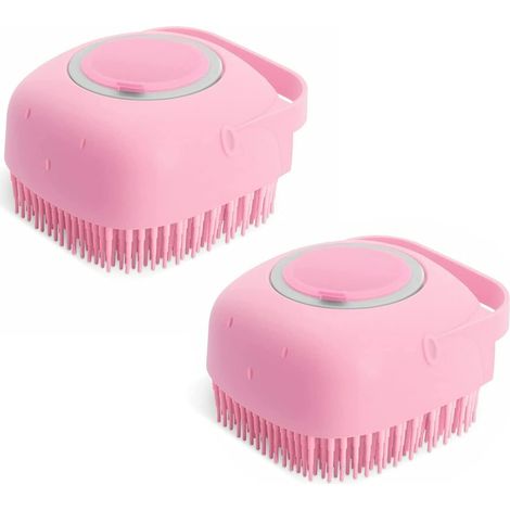 2 Pack Soft Silicone Dog Bath Brush, Pet Shampoo and Massage Dispenser, Pet Grooming Comb, Pink (1/5)