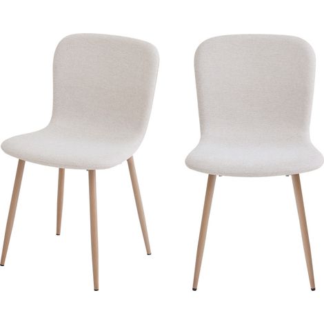 Lot de 2 chaises en tissu piètement effet bois - Beige - Gaston