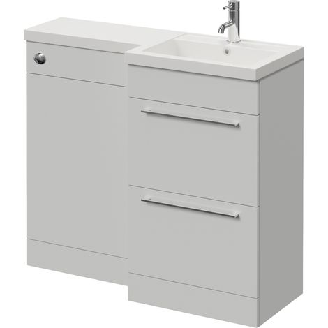 Napoli 390 Gloss Grey Pearl 1000mm 2 Drawer Vanity Unit Toilet Suite with Right Hand Square Lucia Basin - 1000mm - Chrome 320mm HandleWithout Kingston Toilet Pan