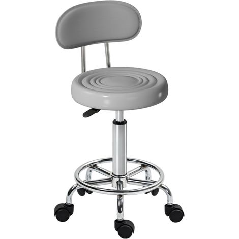 Assise Ergonomique et Mobilité Tabouret Pivotant à Roulettes Similicuir avec Dossier pour Salon de Beauté et Bureau (1/5)