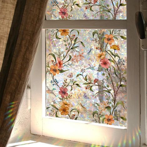 Lámina para ventanas con efecto vidriera, lámina opaca para ventanas, pegatinas con efecto arcoíris para el hogar, resistente a los rayos UV, 50 x 200 cm (1/5)