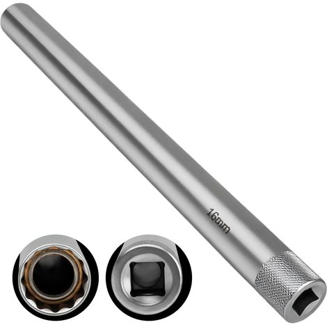 16 mm 3/8" 12-Punkt lange Zündkerzenstecknuss 250 mm, 16 mm 12-Punkt 3/8" lange Stecknuss für Kfz-Anwendungen, Chrom-Vanadium-Stahl (16 mm) (1/5)
