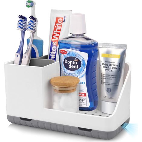 Porte Brosses à Dents, Support Brosse a Dent Electrique, Organisateur Salle De Bain, Détachable pour La Support Salle De Bain avec Drainage pour La Famille, Les Enfants (Grey) (1/5)