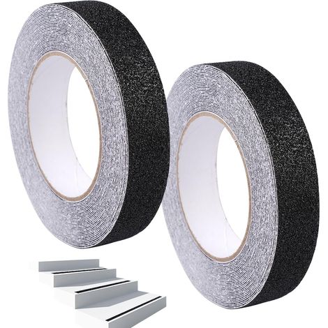 2 Rouleaux Bande Antidérapante Escalier,2,5 cm × 10 m Bande Antiderapante Exterieur,Anti Dérapant Escalier,pour Intérieur et Extérieur, pour la Sécurité au Travail et la Maison,Imperméable, Noir (1/5)