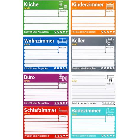 80 Pieces Large Moving Labels, Colour Coded and Blank Labels for Packaging, Size 14.8 × 10.5 cm, Cardboard Stickers in 8 Colours for Bedroom, Kitchen and Office (1/5)