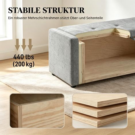 Banc de rangement moderne avec revêtement en lin et large assise, banquette de lit au pied du lit, repose-pieds pratique pour chambre à coucher (1/5)