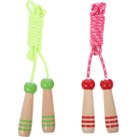 Cordes à sauter avec poignées en bois pour enfants (lot de 4) - Réglables, pratiques et légères (1/5)