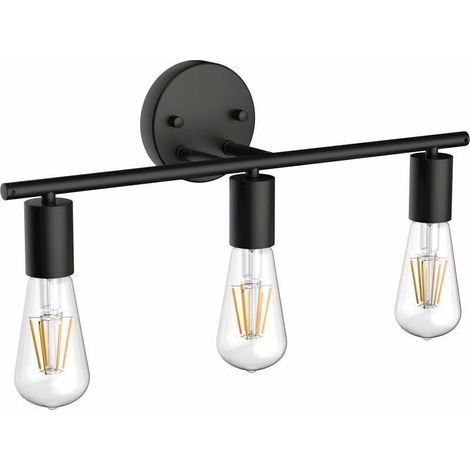 Lampe Miroir Salle de Bain Vintage 3 Lumières Applique murale en Métal Noir Intérieure Miroir lumière Salle de Bain, Longueur: 48cm / 18.9 pouces, Douille E27, Ampoule non Incluse (1/5)