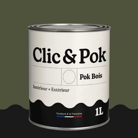 Peinture Bois Extérieur – POK BOIS - 1L - RAL 6003 - Vert olive- Résistante aux intempéries - Ne s'écaille pas