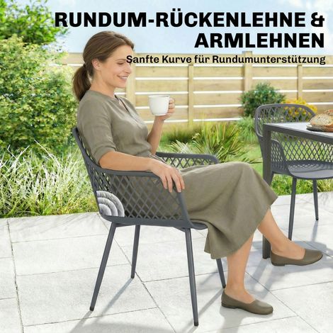 Chaise de jardin lot de 4, chaises en plastique résistant aux UV, avec accoudoirs et dossier, 56 x 51 x 84 cm, gris foncé (1/5)