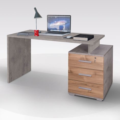 SCRIVANIA CM 154X65 H. 76 CEMENTO E NOCE STELVIO