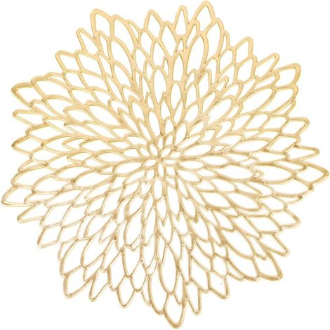 Set mit 12 runden, metallisch glänzenden Tischsets aus gepresstem Vinyl mit Untersetzern zur Dekoration von Esstisch und Küche (gold)
