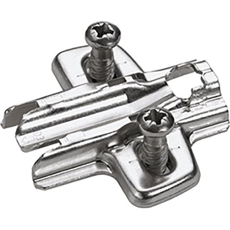 Hettich – Plaque de montage cruciforme réglable en hauteur – Acier nickelé – Pour perçages 37 x 32 mm – Montage avec vis Euro Ø 5 x 12 mm