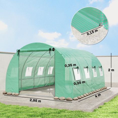 Serre : environ 4 x 3 x 2 m, serre en film avec 2 portes roulantes à fermeture éclair & 8 fenêtres en maille, tiges de support, verte (1/5)