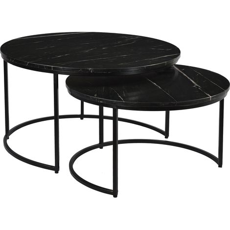 Lot de 2 tables gigognes 75 et 63 cm en marbre et métal noir