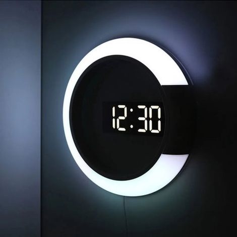 Orologio da parete digitale a LED con telecomando e illuminazione RGB a 7 colori.