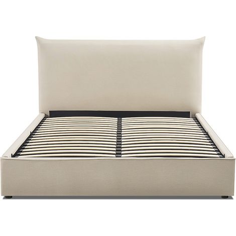 Lit coffre 140x190 cm – Effet lin beige – Structure robuste – Rangement intégré – Design moderne – Maison Aubertin (1/5)