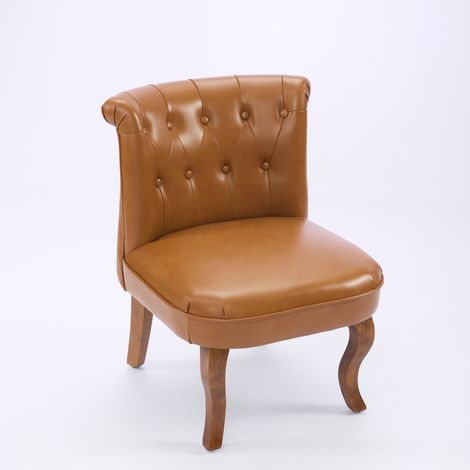 ELVMI Chaise de Salle à Manger avec Dossier Capitonné et Boutons Décoratifs, en Cuir et Bois, Marron Clair (1/5)