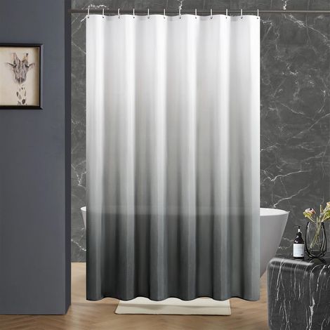 c Rideau de Douche Gris Anti Moisissure Tissu Lavable en Machine Rideau de Bain Textile Imperméable en Polyester Design avec 12 Crochets 180x200cm (1/5)