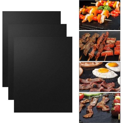 3 pcs/lot 50 x 40 cm pouce en téflon Fibre réutilisable antiadhésive barbecue rti Tapis de feuilles Portable facile à nettoyer extérieur pique-nique Fry cuisson barbecue outils noir (1/5)