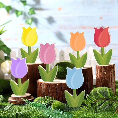 6 Pièces Décorations Printanières Tulipe en Bois pour Jardin et Maison (1/5)