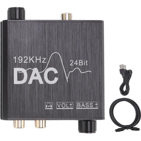 Convertisseur audio numérique-analogique 192 kHz avec contrôle du volume, fibre optique vers RCA et câble Toslink pour équipement audio home cinéma (1/5)