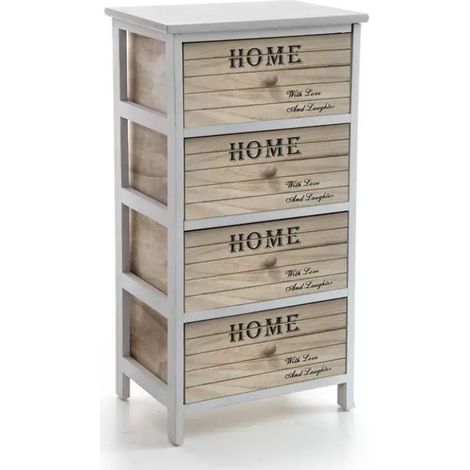 Cómoda de madera decorativa 40x29x73 cm con 4 cassetti y mensajes inspiradores