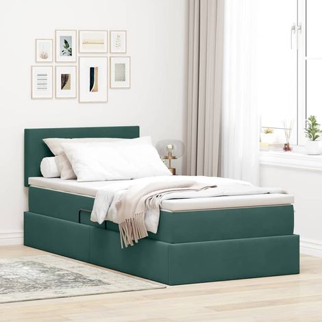 Bett mit Stauraum und LED Dunkelgrün 90 x 200 cm Samt