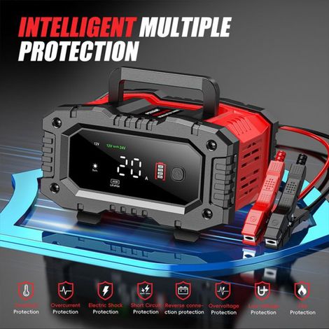 Chargeur de batterie Intelligent automatique - 20A 12V/24V - 7 Étapes -Protection Surcharge -Universel Chargeur de batterie voiture (1/5)